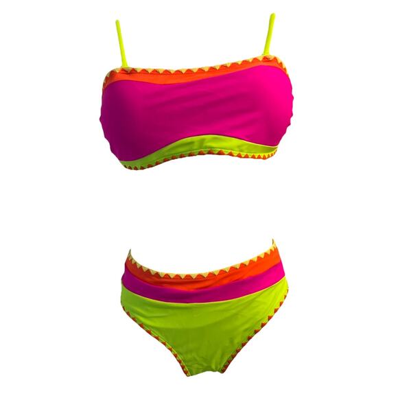 Sexy body 2-piece Color Block ,High Cut,Mid Waisted,Bandeau Adjustable Straps M - Picture 2 of 14